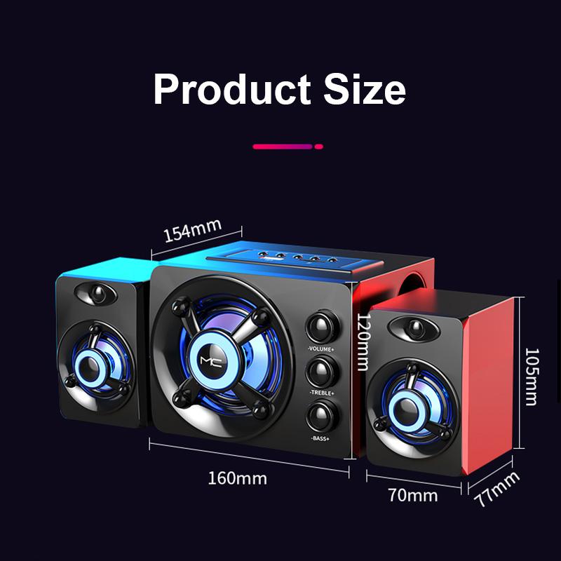 Loa âm thanh nổi 3D HIFI đầy màu sắc, đèn LED nặng, AUX, USB, có dây, không dây, Bluetooth , Âm thanh, rạp hát gia đình, loa dạng thanh vòm, TV Củ Loa Nghe Nhạc 1