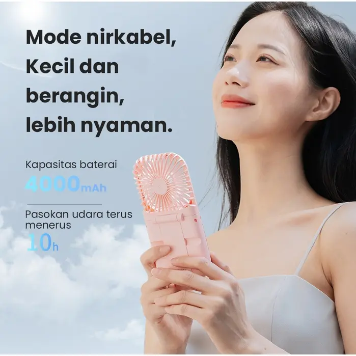 Kipas Angin Portable Mini LED display Model Gantung Leher Plus Powerbank / Kipas Mini / Kipas Angin Portable Mini USB Lipat Dudukan Ponsel Dan Powerbank 4000mAh Baterai Tahan Lama Cocok Untuk Kantor Sekolah Olahraga Luar Ruangan / Kipas Angin USB 6