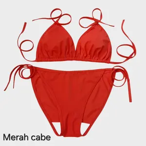 BI65 Bikini segitiga ikat elastis lembut Bra  ada spon bisa dilepas pasang