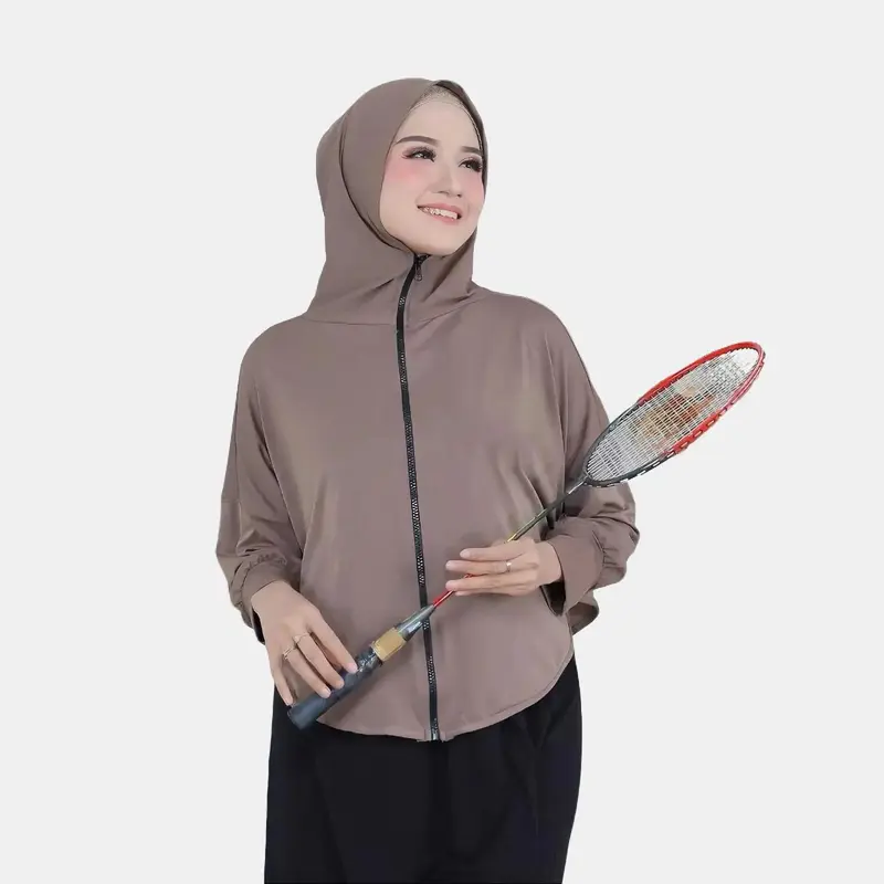 Jilbab Sporty Hoodie Jaket Olahraga Muslim Crop Top Vest 3in1 Jersy / Hijab Rompi Senam Lari GYm 4