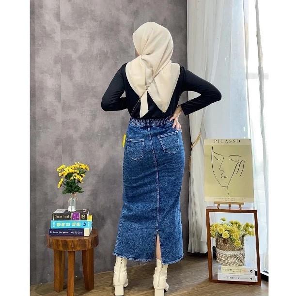 Product Introduction of Rok Jeans Skirt Theana//Rok Span Panjang Wanita Nyaman Standar Denim 3