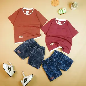BRAVEKIDS - SETELAN KAOS POCKET TWO LAYER POLOS ANAK COTTON COMBED 24S CELANA DENIM Fashion