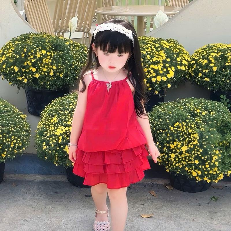 MỘC BABY STORE -V9 Sét chân váy kèm Áo hai dây tơ mềm có thiết kế sang chảnh