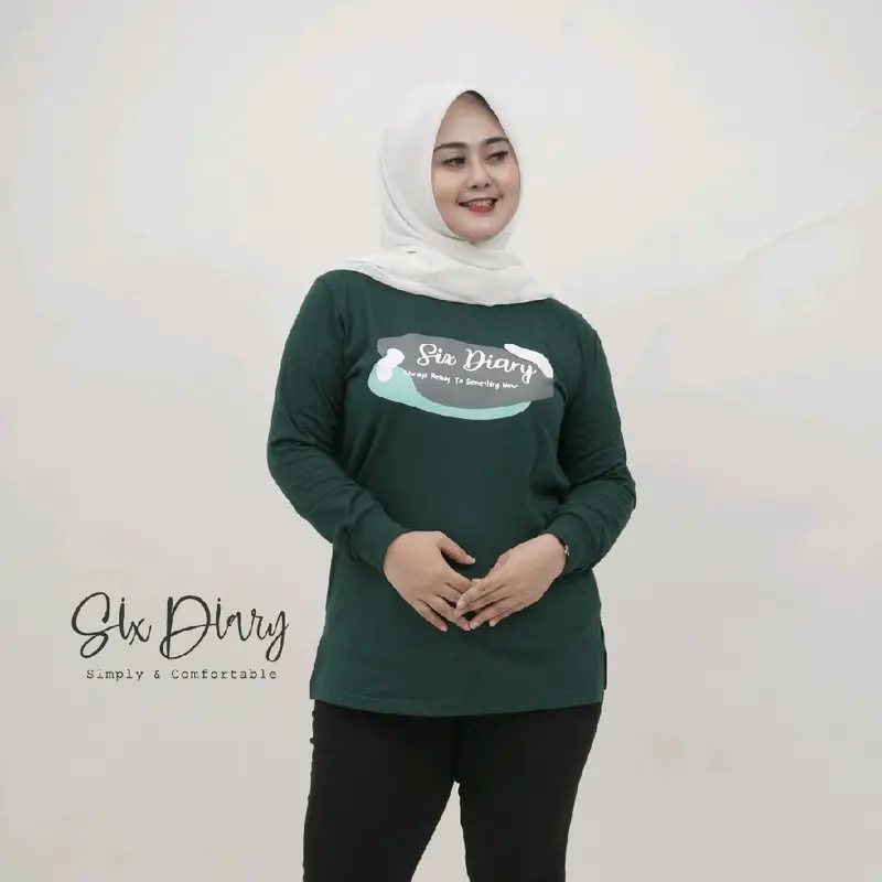 Kaos Wanita Six Diary Original Motif Hijau Botol New 1