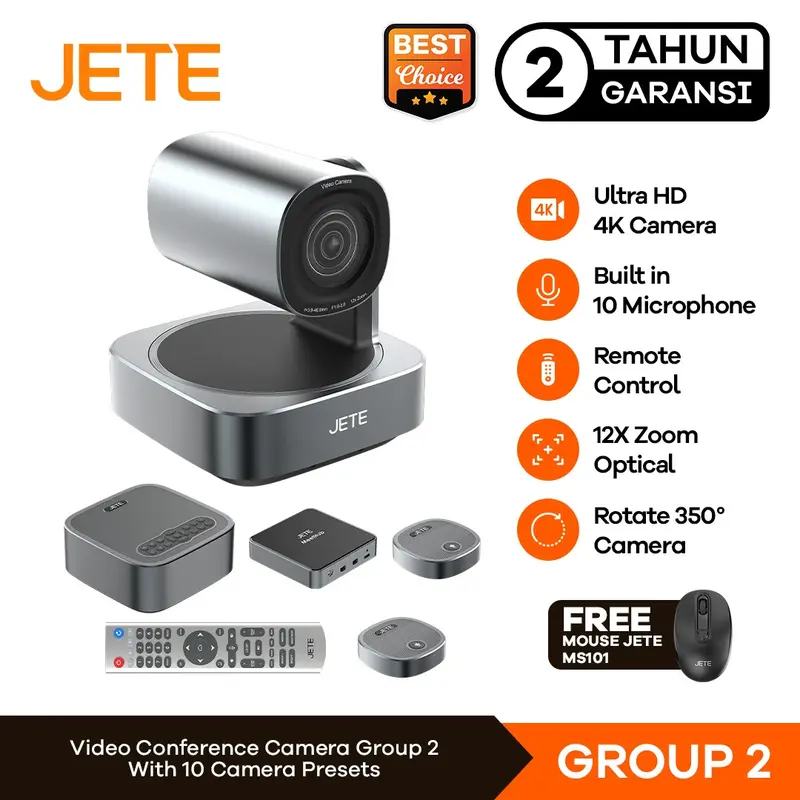 JETE Webcam Video Conference Group 2 4K 12X Zoom With 2 Mic Expansion - Garansi Resmi 2 Tahun 0