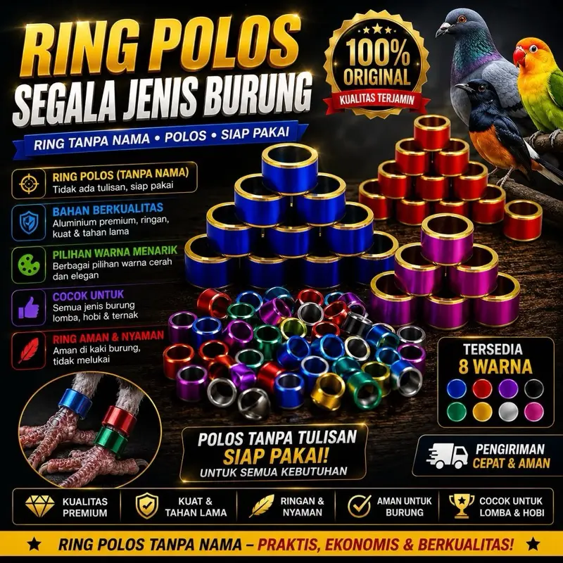 RING POLOS TIDAK BISA REQUEST NAMA | BURUNG MERPATI,MURAI,PERKUTUT,LOVEBIRD,dll | BANYAK PILIHAN UKURAN DAN WARNA