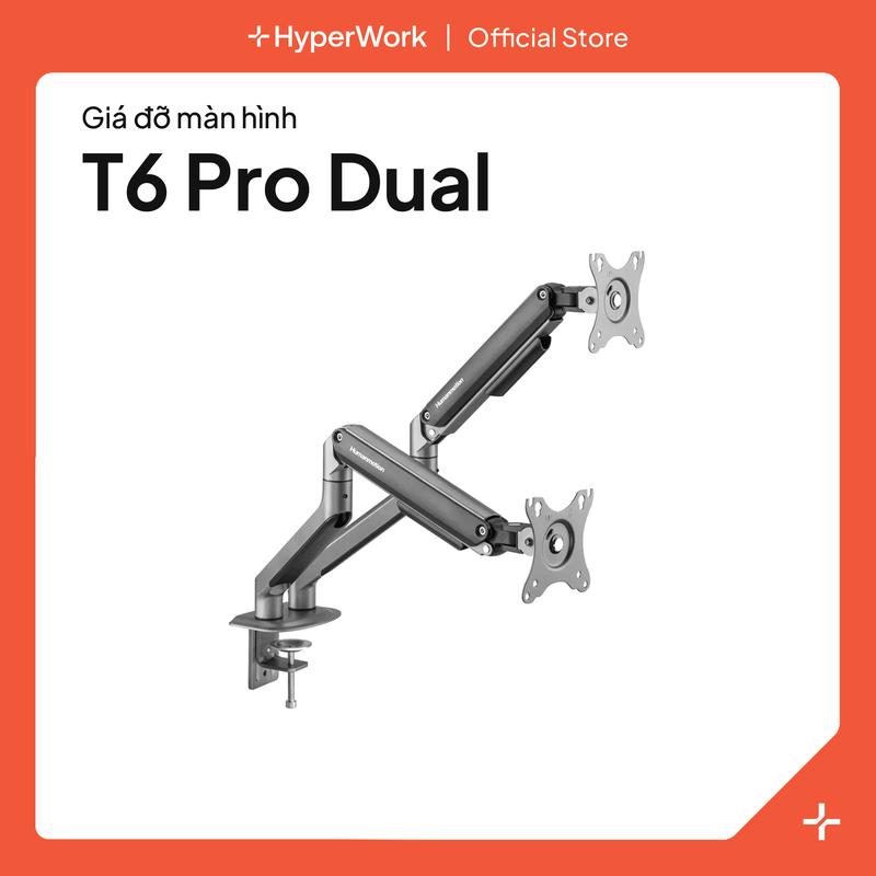  Giá đỡ màn hình Humanmotion T6 Pro Dual 2025 - Arm nâng màn 17-32' tải trọng 2-9kg trợ lực piston 