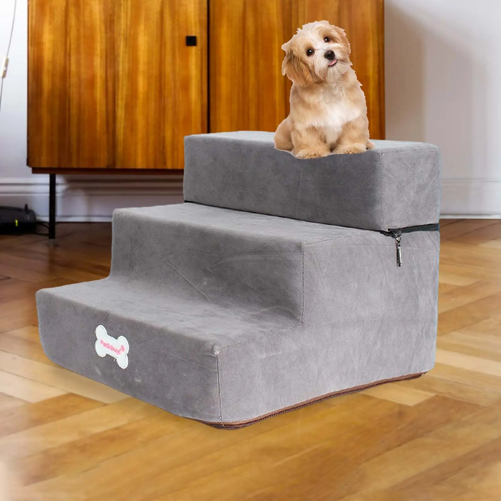 Portable Dog Stairs Ladder Anti Slip Removable Zipper Cover 3 Steps Climbing Toys Supplies Step Platform for High Bed Outdoor Indoor Puppy