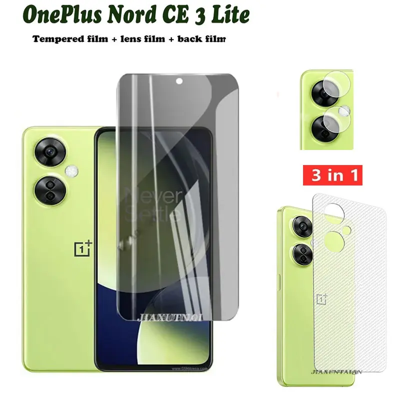 3-in-1 For OnePlus Nord CE 3 Lite Anti-Spy Privacy Tempered Glass Oneplus Nord 2T 5G Full Cover Screen Protector Privacy Tempered Glass + Lens Film + Back Film