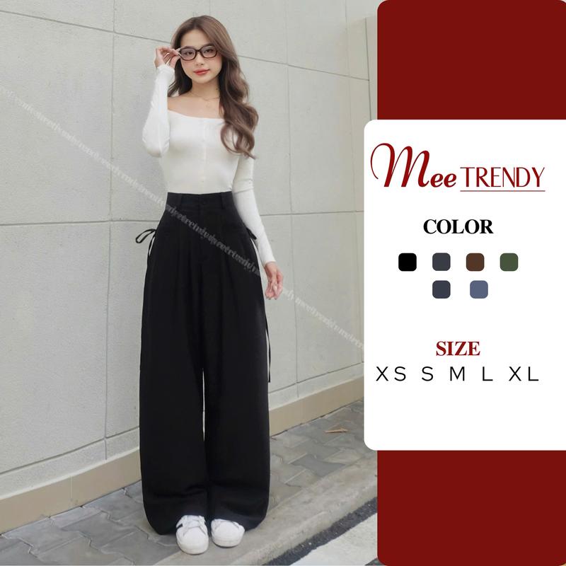 Quần Ống Rộng Cột Dây Hai Bên Mee.trendy Cá Tính Quần Suông Rộng Nữ Tôn Dáng Phong Cách Ulzzang [Q8]
