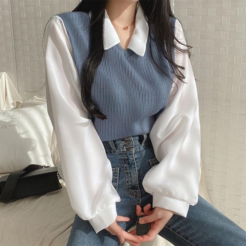 Uniqueestore BJ1567 Baju Atasan Lengan Panjang Kemeja Rajut Blouse Rib Knitwear Wanita Korean Vintage Style Top Casual Cewek Dewasa knit Basic 7