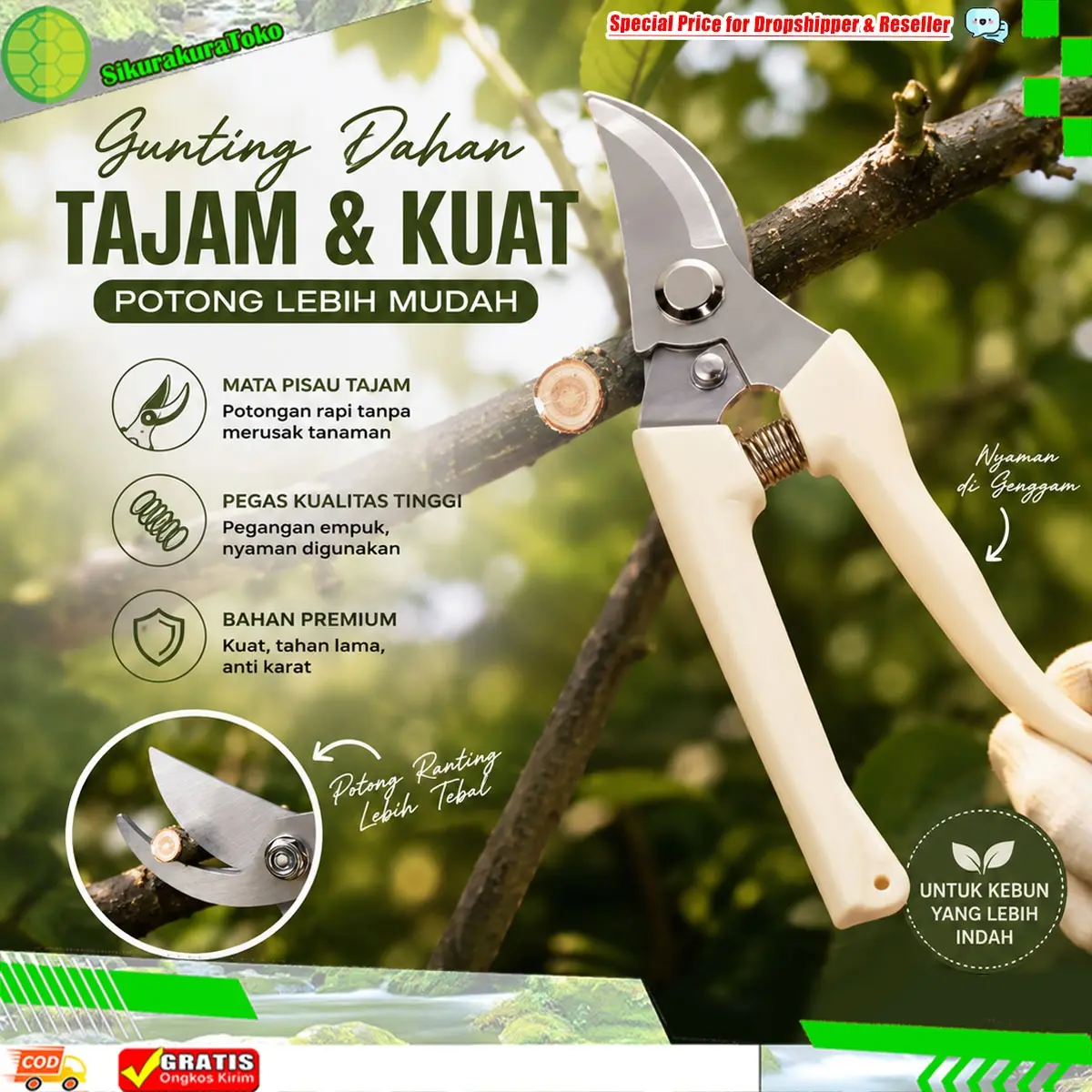 (SKR) Gunting Dahan Ranting Tanaman Stainless Steel Tajam Alat Stek Bunga Buah Pegas Otomatis