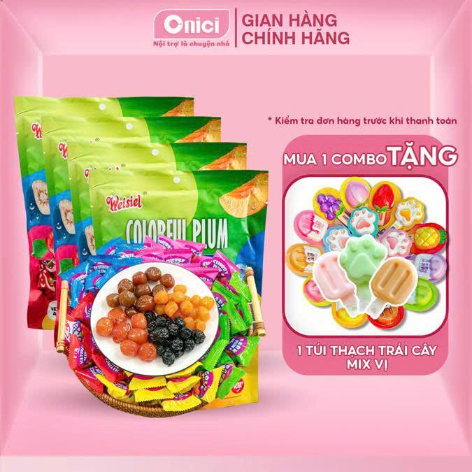 Combo 4 túi Ô Mai Colorful Plum 5 vị 408g túi Bếp Của Mẹ ONICI - kèm Quà Tặng - Snack Food Ăn Vặt