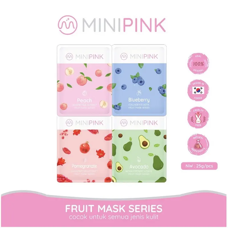 ORI MiniPink Natural Fruit Sheet Mask Masker Muka Masker Wajah Unisex masker Buah 0