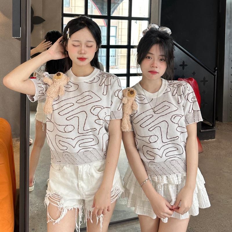 [DEAL MỞ BÁN]  ÁO LEN CỘC TAY THÊU HOẠ TIẾT KÈM GẤU