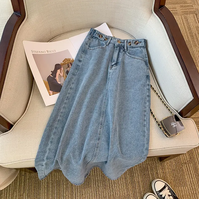 Rok Jeans Wanita Split Rok korean Rok A-Line Denim Rok Wanita 7