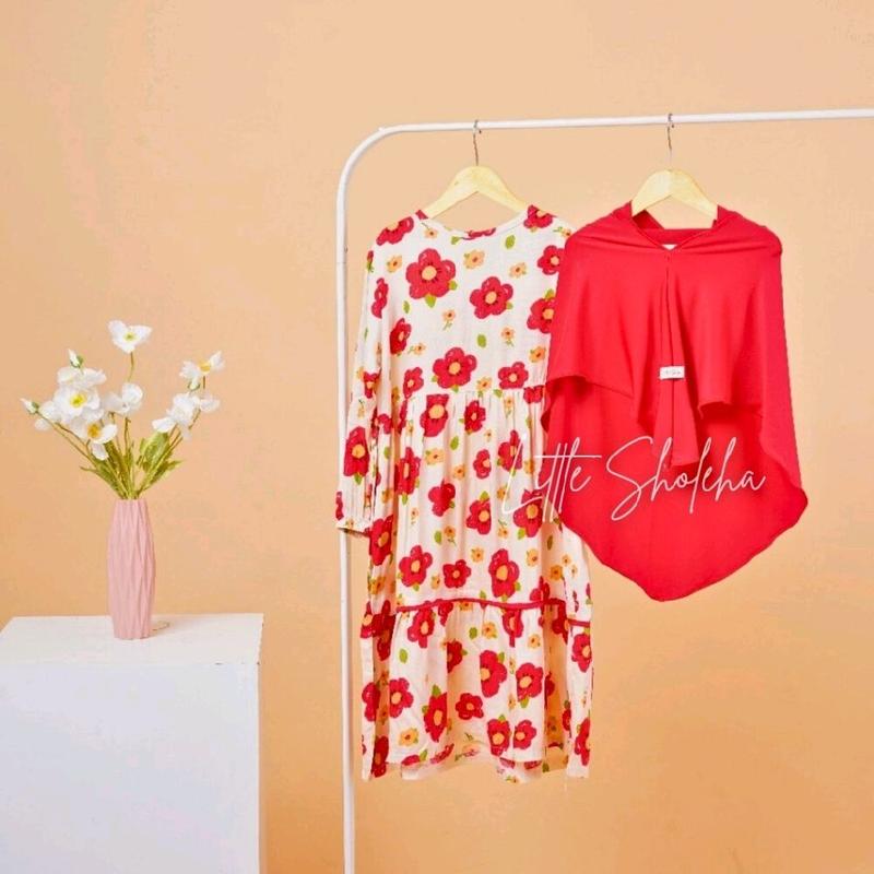 set gamis & hijab anak Bunga Katun Muslim Dress Panjang Baju Motif 1