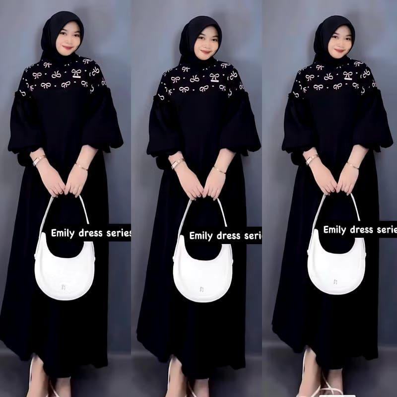 Product Introduction of Emily Dress Series Pita Dan Rantai Kombinasi Motif Gamis Wanita Terbaru Bahan Twill Rayon Tebal Hitam 8