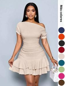 Vestido casual de verano para mujer de color liso, diseño elegante y ajustado, perfecto para uso diario y ocasiones especiales