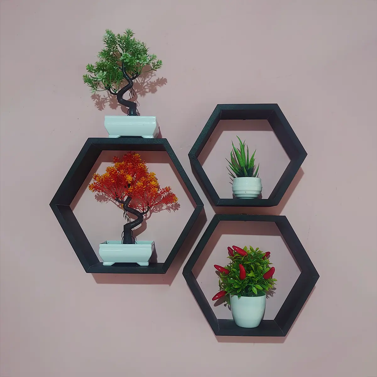 RAK SEGI ENAM 3 PCS-rak dinding HEXSAGONAL,rak dinding minimalis,Hexsagonal kayu,hiasan dinding