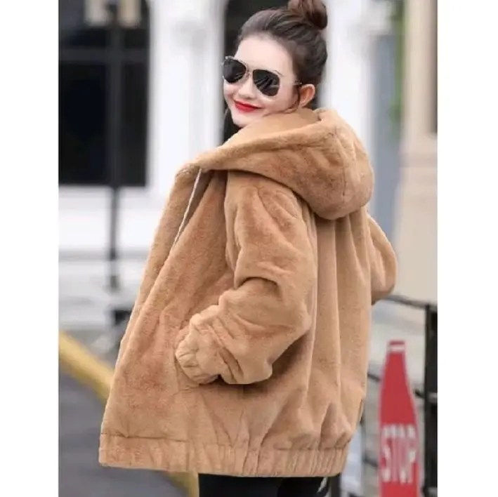 jaket bulu sherpa wanita flufy hangat tebal our color korean style import aw Dewasa Remaja Lembut Oversize Panjang Zipper 0