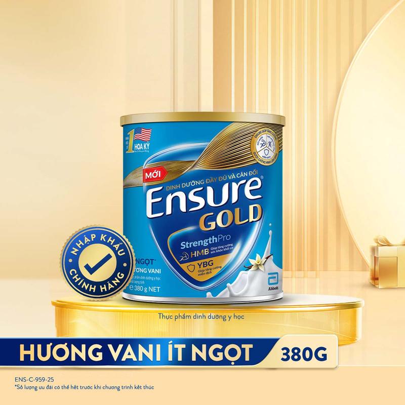 SỮA ENSURE GOLD MỚI CẢI TIẾN DẠNG BỘT HƯƠNG VANI ÍT NGỌT 380G