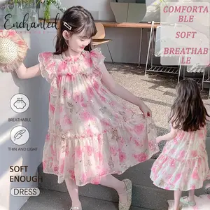 [ENCHANTED PRINCESS]  2-11 tahun Gaun Premium Anak Perempuan untuk Ulang Tahun dan Pesta Motif Bunga Mawar Pink Desain Renda Kerut Elegan dan Mewah dress  natal  anak  10–13  tahun