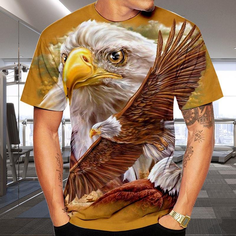  Áo Thun Nam Ngắn Tay Thời Trang Đôi Cánh Đại Bàng Bay Họa Tiết In 3D Tees Xu Hướng Thường Ngày 