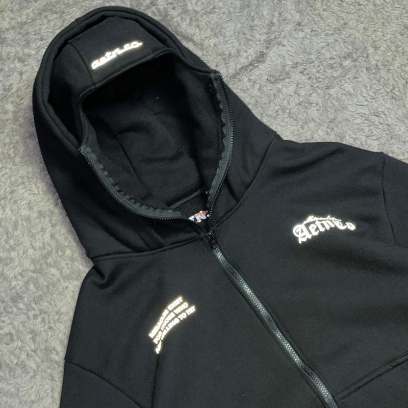 AETN - Balaclava Hoodie Zipper Boxy Miracles Black 375gsm Reflektif 0