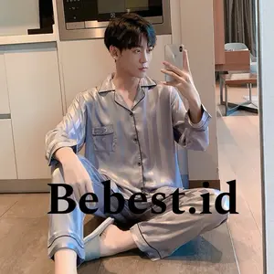 [PP PRIA] baju tidur piyama laki laki satin sutera kotak dan garis salur panjang