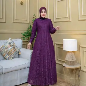 azalia mode gamis brukat dress jumbo pesta ada ukuran dari m.l.xl.xxl.xxxl free masker Wanita Muslim Kondangan Lembut Tebal