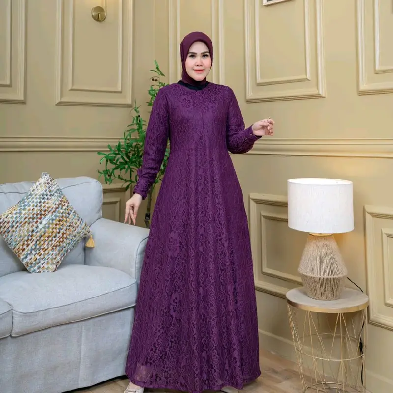 gamis brukat dress jumbo pesta ada ukuran dari m.l.xl.xxl.xxxl free masker Wanita Muslim Kondangan Lembut Tebal 0