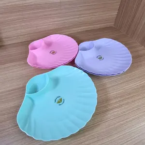 6pcs Piring Bentuk Kerang 2in1 untuk Tempat Saji Snack dengan Tempat Saus - Kitchenware makan plastik