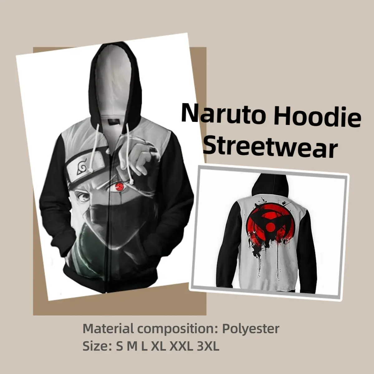 Naruto Hatake Kakashi Graphic Men Hoodie Jacket Casual Breathable Streetwear Outfit