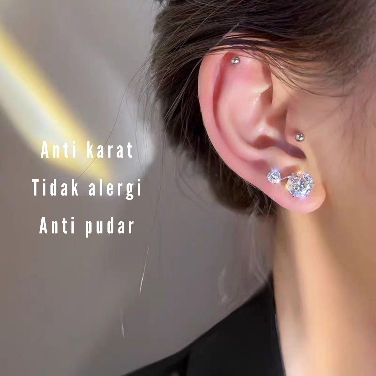 COD Anting Stainless Steel & Titanium Wanita/Pria | Warna Silver Fashion UNISEX | Tahan Karat & Elegan