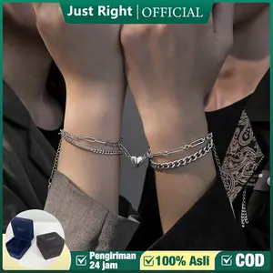 COD Free Gift Box Adjustable JR Gelang Pasangan | Gelang Pasangan Ganda Gelang Pasangan Hip Hop Magnetik Cinta Hati Perhiasan Tangan Perak Tidak Menodai