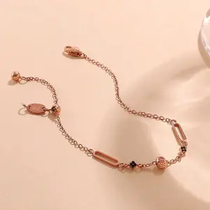 Gelang Starla Bola Bunga Kecil Rosegold Embos 750 Serut Titanium - Kait Lobster