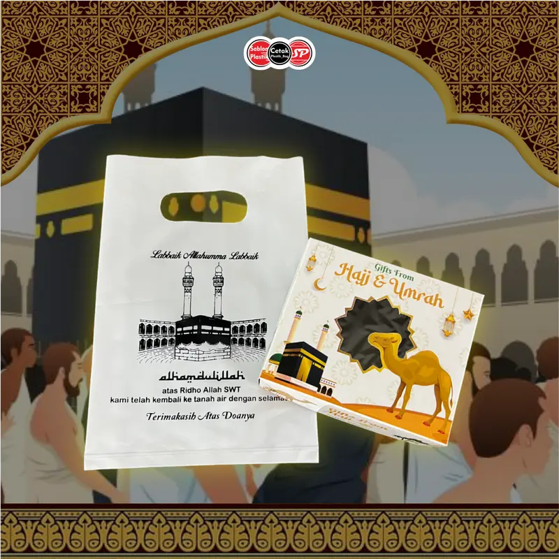 (Isi 50Pcs Size 15 x 22 & 20 x 30cm) Kantong Plastik Ibadah Haji, Umroh, Lebaran Haji | Kantong Plastik Souvenir Haji & Umroh, Kemasan Parcel Haji Hitam 2