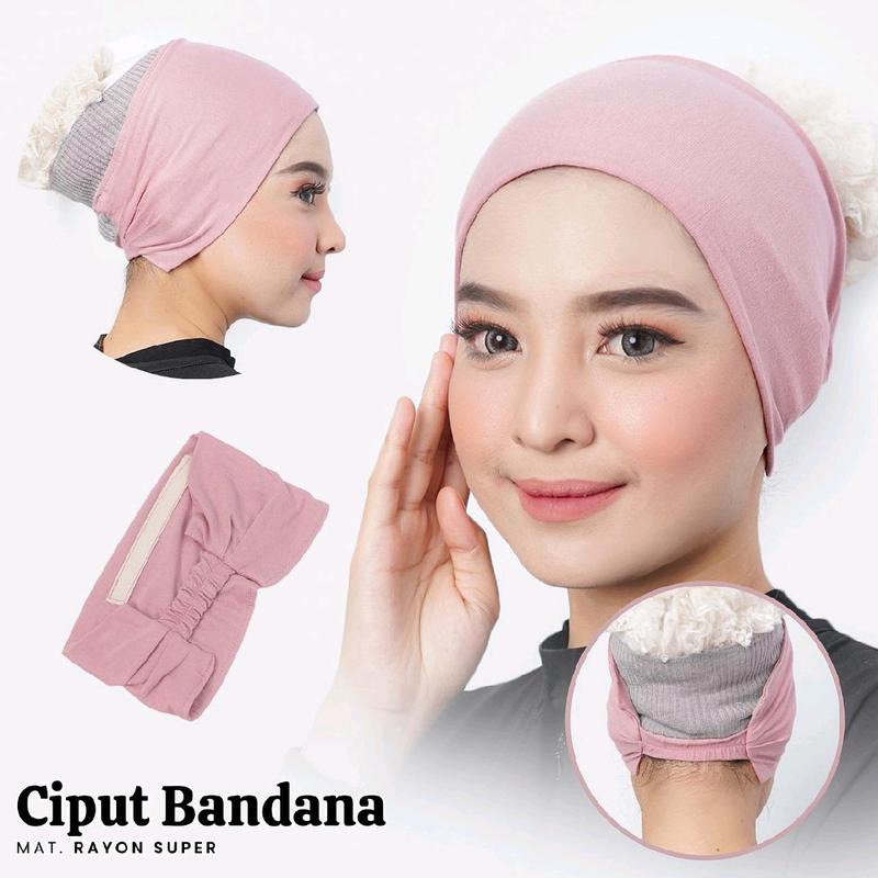 Ciput Bandana Karet Anti Pusing - Inner Bandana Pita Anti Geser Silikon Matt Kaos Rayon Super Poliester Dalaman 3