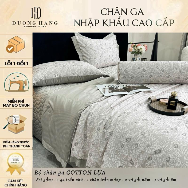 Bộ chăn ga trần phủ Cotton Lụa Mark Jacob BST Xuân Hè 2025 ( 5 món: 1 ga trần phủ - 1 chăn hè trần mỏng - 2 vỏ gối nằm - 1 vỏ gối ôm)