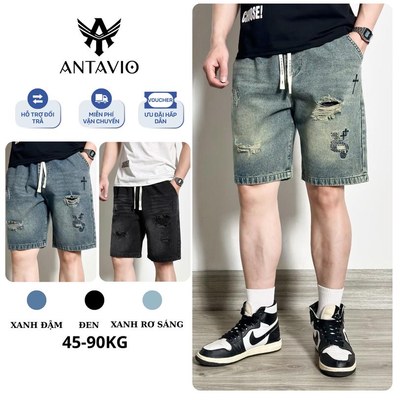 Quần Short Jean Nam ANTAVIO Chất Liệu Denim Mềm Co Giãn Thoải Mái 3 Màu Full M-3XL 45-90KG Menswear 365 Quan Thoi Trang Pants