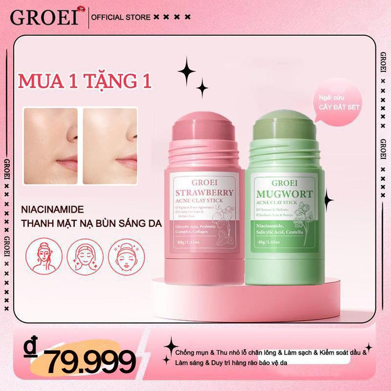 [MUA 1 TẶNG 1] GROEI Mặt Nạ Đất Sét Làm Sạch Lỗ Chân Lông Núi Lửa Alaska, 40g Mặt Nạ Đất Sét Tăng Cường Sáng Niacinamide, Bộ Chăm Sóc Da, Làm Sạch Và Loại Bỏ Mụn Trứng Cá, Mụn Đầu Đen, Kiểm Soát Dầu, Bộ Mặt Nạ Bùn