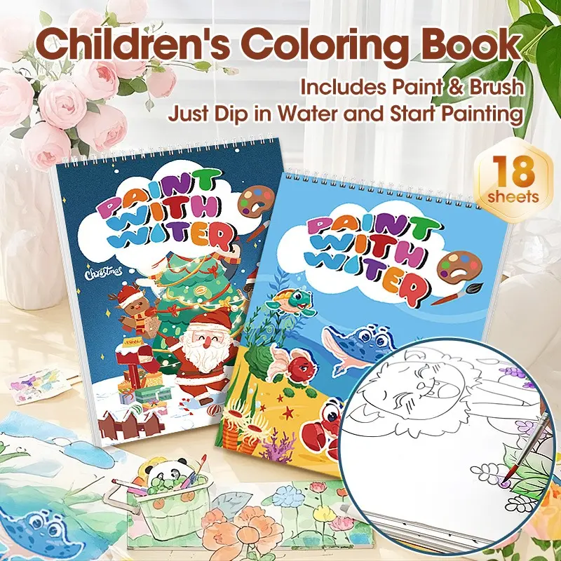 Children's Coloring Book - Includes Paint & Brush, Just Dip in Water and Start Painting, 18 Pages of Creative Fun to Spark Artistic Potential in Kids