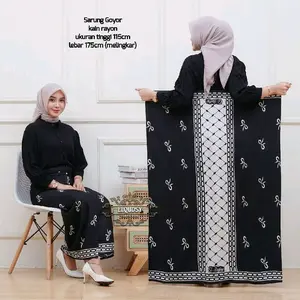 sarung goyor perempuan sarung wanita sarung santriwati sarung pondok sarung majlis sarung ngaji sarung ning sarung bunyai Dewasa Putri Motif Mewah Nyaman Lembut Rayon Hitam Muslim Remaja Lebaran