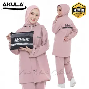 AKULA Jas Hujan Premium Setelan Bahan PVC 0,25 Anti Rembes Terbaik untuk Pria & Wanita Warna Biru Navy Hijau Army Hitam Merah Cream Ukuran L XL XXL Laris Manis