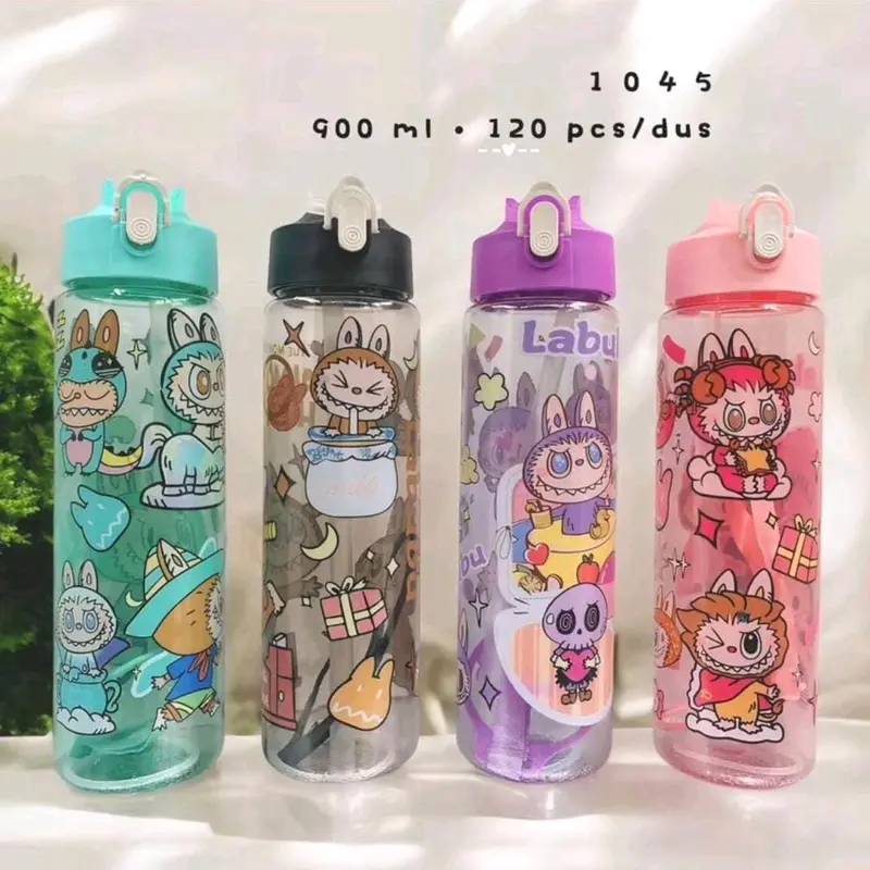 Botol minum anak karakter motif sanrio + sedotan uk 900ml (free tali) Minuman Kitchenware Water Bottles 1