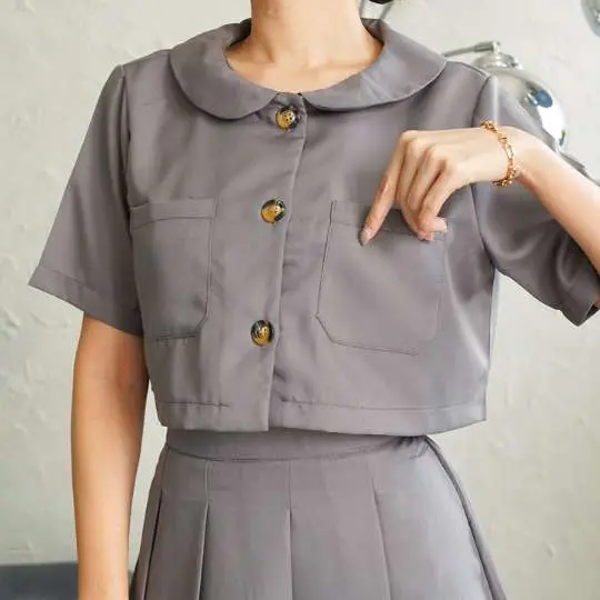 [ Vensh ] One Set Lengan Pendek Firsya / One Set Korean Style / One Set Wanita Kekinian Kancing  Kantong Atasan Setelan Cantik 3