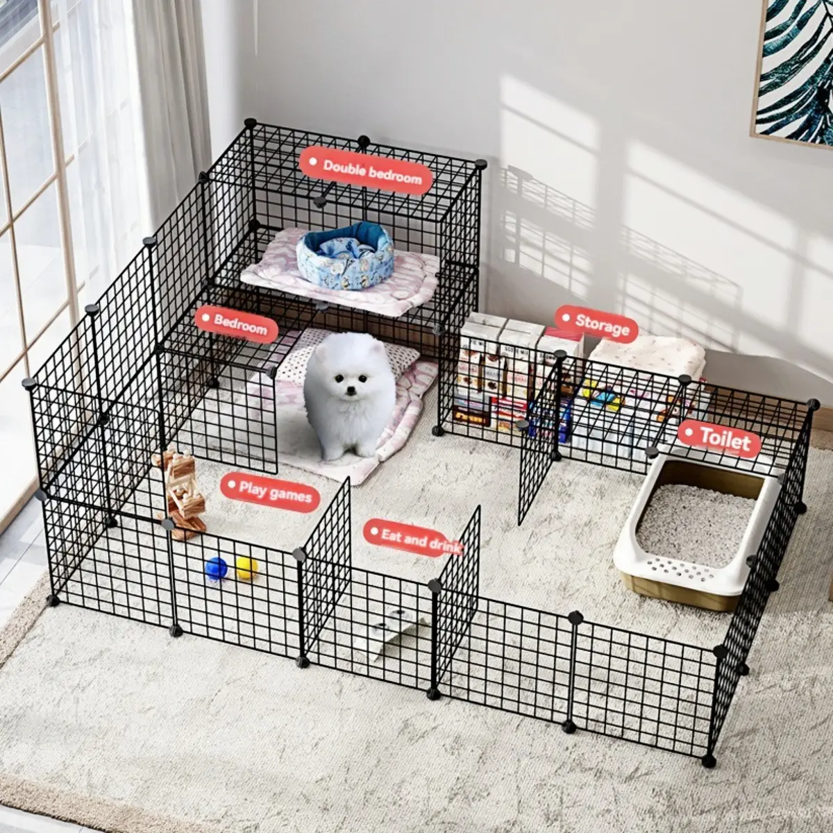 udmall.sg DIY Cat Cage Indoor Iron Art Pet Enclosure Iron Wire Fence with Two Tier Design Small Double Decker Cat House Puppy Dog Kennel
