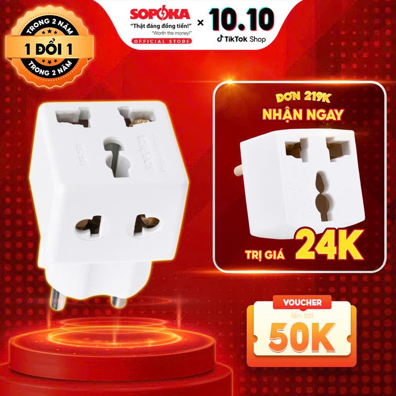 Ổ Cắm Chia Điện SOPOKA P15 Chống Tuột Phích, Đầu Nối Thông Minh 1 Ra 2 – Tương Thích Phích 3 Chấu – Tiện Lợi Sử Dụng, Bảo Hành 2 Năm