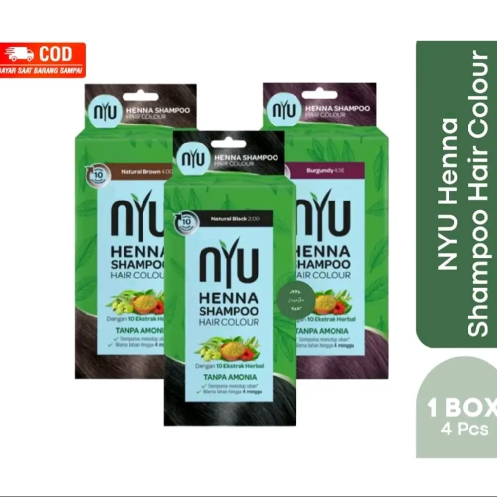 NYU Henna Shampoo Pewarna Rambut Sachet 20ml (Isi 4pcs/1 Box) - Cat Kering
